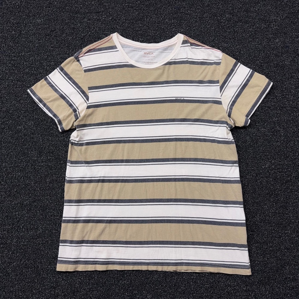 RVCA Vintage Wash Striped T-Shirt Mens Large Tan White Grey Cotton M403NR4S